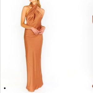 Show Me Your Mumu Jasmine Halter Maxi Dress size medium in Luxe Copper Satin